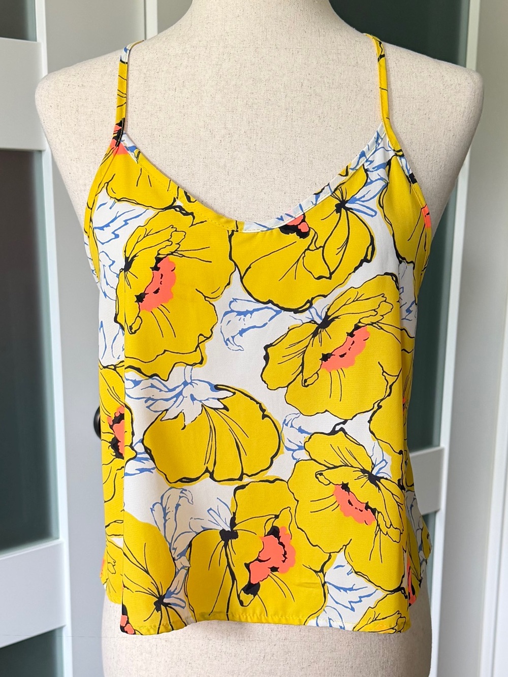 Bright Yellow Floral V-Neck Spaghetti-Strap Cami